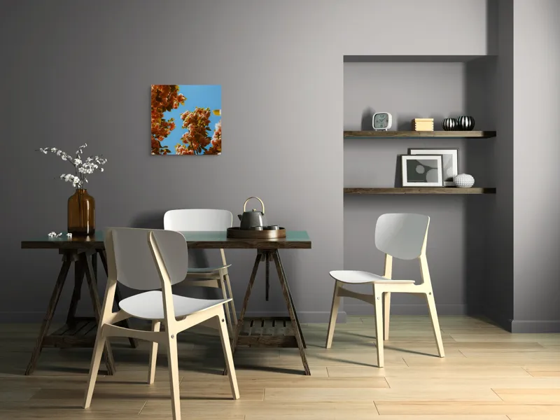 Tablou Canvas, "Florile primăverii sub cer senin", Flori, Cer, Albastru, Ramuri, Frunze, Primăvară, Natură, Roz, Verde, Lumină, Delicat, Înfloresc., 50 x 50 cm – poza 8