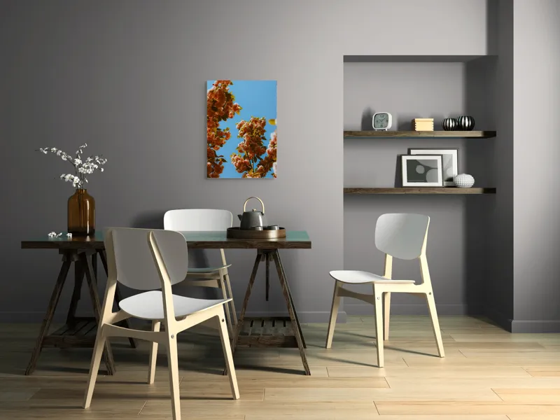 Tablou Canvas, "Florile primăverii sub cer senin", Flori, Cer, Albastru, Ramuri, Frunze, Primăvară, Natură, Roz, Verde, Lumină, Delicat, Înfloresc., 50 x 70 cm – poza 5