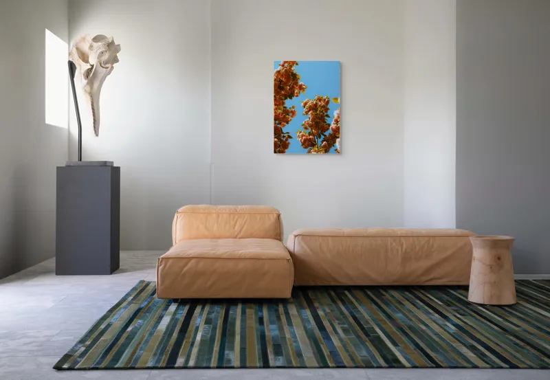 Tablou Canvas, "Florile primăverii sub cer senin", Flori, Cer, Albastru, Ramuri, Frunze, Primăvară, Natură, Roz, Verde, Lumină, Delicat, Înfloresc., 50 x 70 cm – poza 7