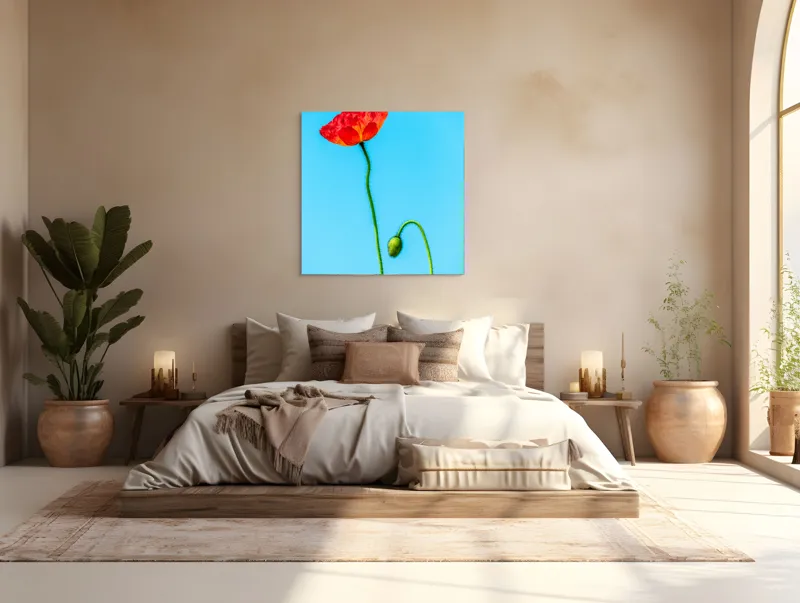 Tablou Canvas Macul Roșu Înflorire Fragilă Artă Florală, 100 x 100 cm – poza 4