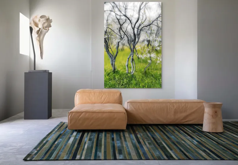 Tablou Canvas, "Dansul copacilor în vântul primăverii", Naturi, Vise, Primăvară, Verdeață, Flori, Trunchiuri, Ritm, Dans, Subtil, Eteric, 100 x 150 cm – poza 7