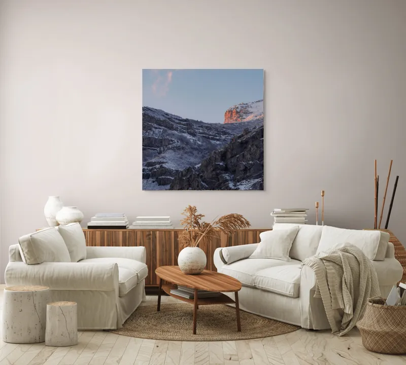 Tablou Canvas Munți și Răsărit în Lumina Dimineții, 100 x 100 cm – poza 3