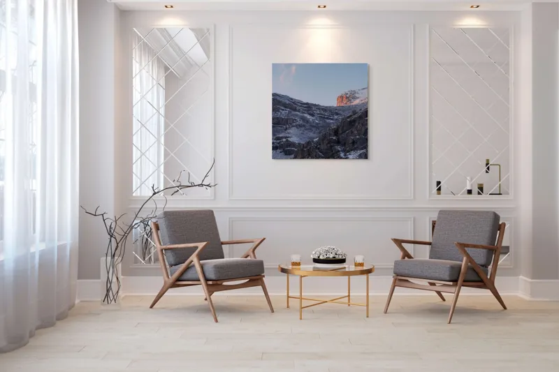 Tablou Canvas Munți și Răsărit în Lumina Dimineții, 100 x 100 cm – poza 7