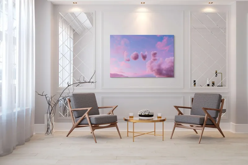 Tablou Canvas Norii Rozului Apus Romantizat Pe Cerul cu Nori, 150 x 100 cm – poza 7
