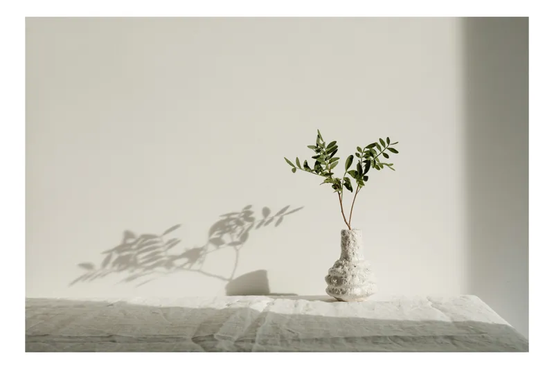 Tablou Canvas, "Vase alb cu ramuri verzi", 39 x 26 cm