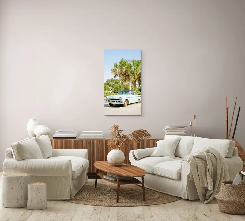 Tablou Canvas, "Mașina nostalgiei sub palmieri verzi", 50 x 90 cm – poza 7