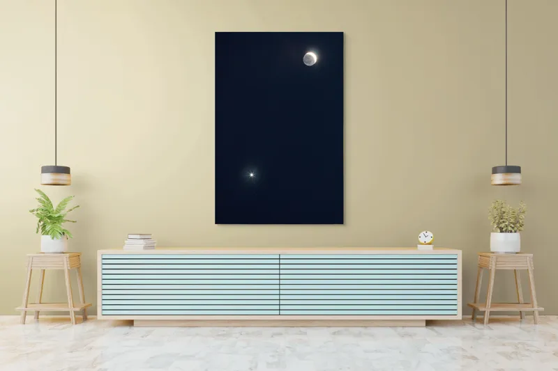 Tablou Canvas, "Luna și Steaua Strălucitoare în Noapte", 100 x 150 cm – poza 4
