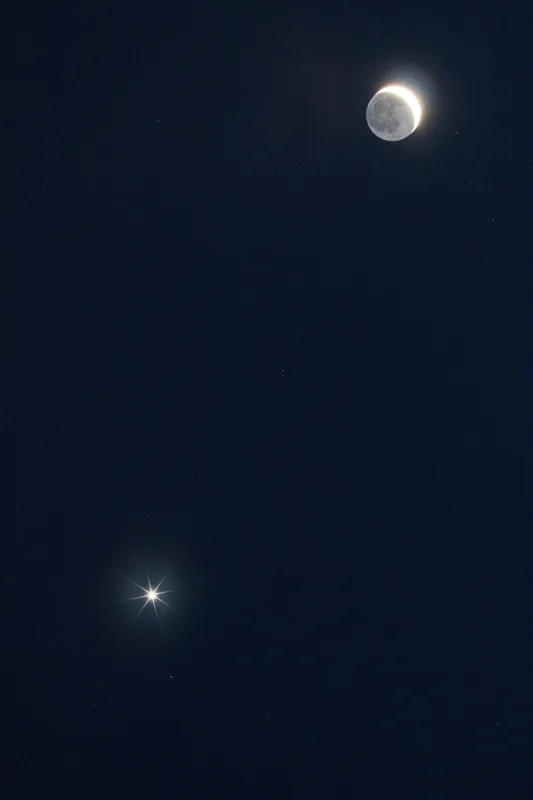 Tablou Canvas, "Luna și Steaua Strălucitoare în Noapte", 100 x 150 cm – poza 2