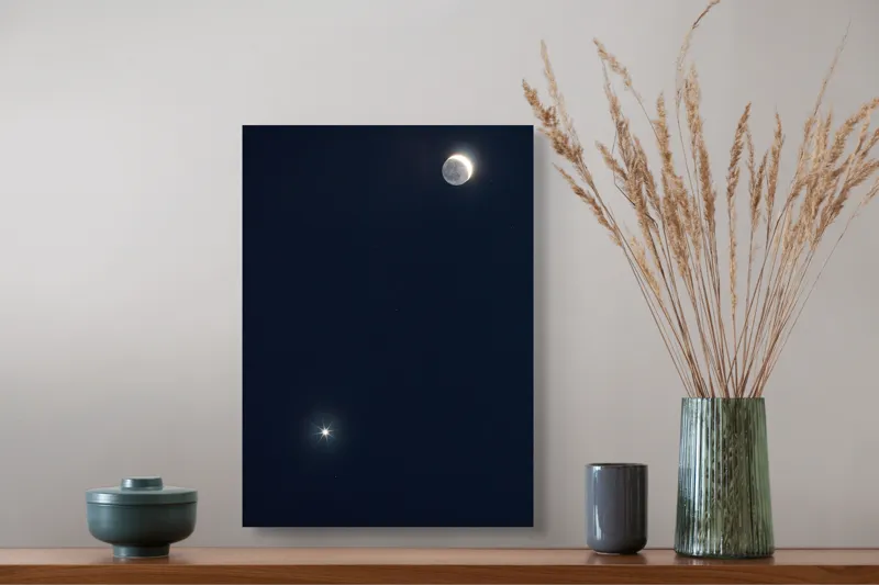 Tablou Canvas, "Luna și Steaua Strălucitoare în Noapte", 39 x 54 cm – poza 3
