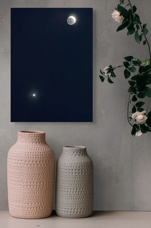 Tablou Canvas, "Luna și Steaua Strălucitoare în Noapte", 39 x 54 cm – poza 6