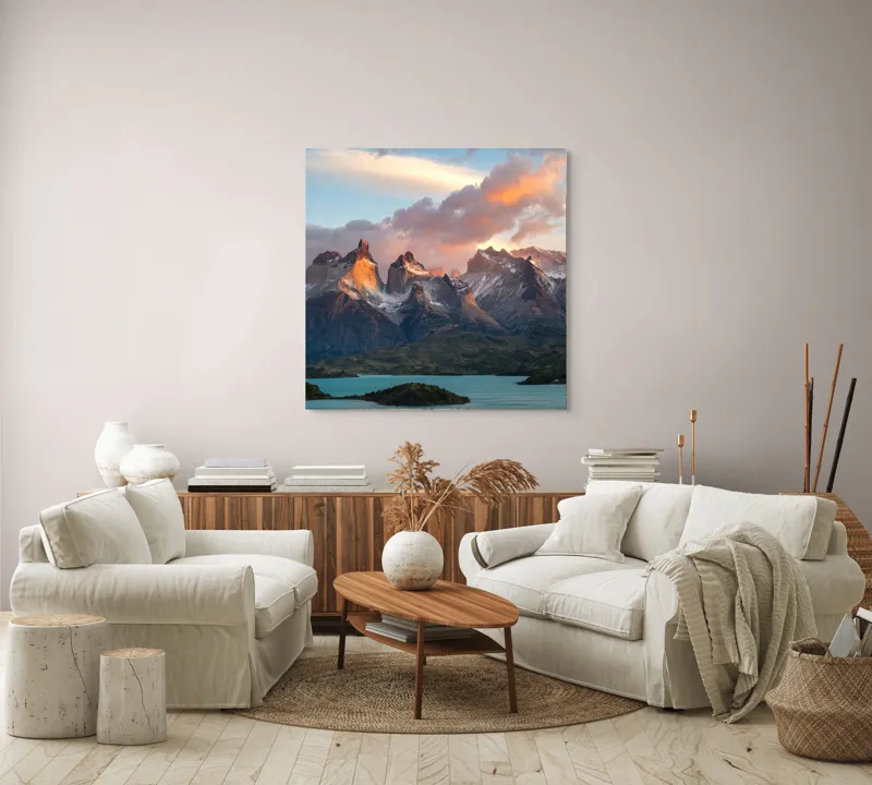 Tablou Canvas, "Munți maiestuoși sub cer înnourat", 100 x 100 cm – poza 3