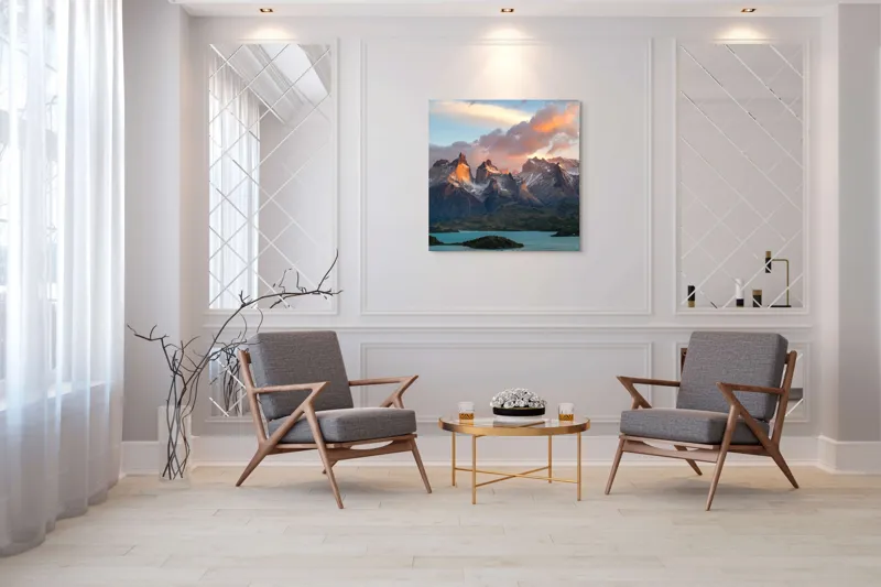 Tablou Canvas, "Munți maiestuoși sub cer înnourat", 100 x 100 cm – poza 7