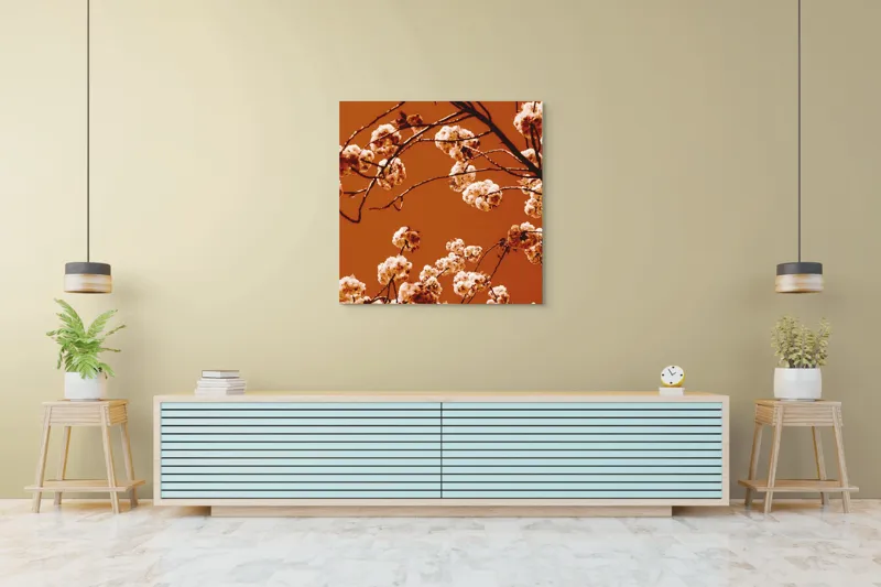 Tablou Canvas, "Flori de cireș sub cerul portocaliu", 100 x 100 cm – poza 5