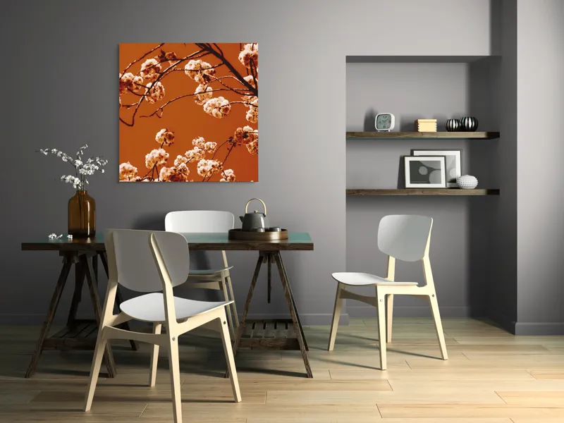 Tablou Canvas, "Flori de cireș sub cerul portocaliu", 100 x 100 cm – poza 6