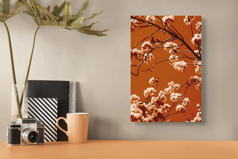 Tablou Canvas, "Flori de cireș sub cerul portocaliu", 26 x 39 cm – poza 3