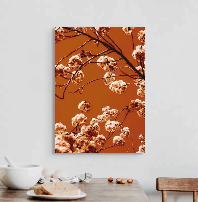Tablou Canvas, "Flori de cireș sub cerul portocaliu", 50 x 70 cm – poza 3