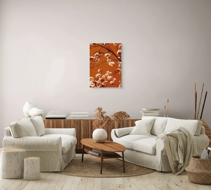 Tablou Canvas, "Flori de cireș sub cerul portocaliu", 50 x 70 cm – poza 4