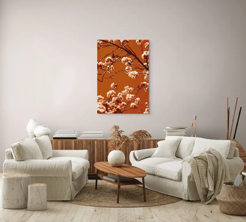 Tablou Canvas, "Flori de cireș sub cerul portocaliu", 70 x 100 cm – poza 4