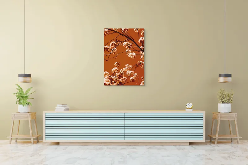 Tablou Canvas, "Flori de cireș sub cerul portocaliu", 70 x 100 cm – poza 5