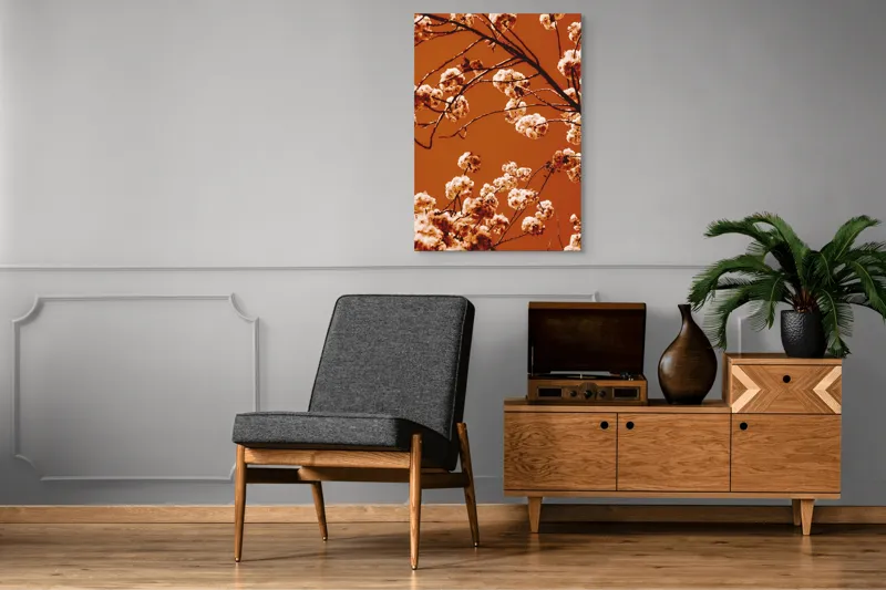Tablou Canvas, "Flori de cireș sub cerul portocaliu", 70 x 100 cm – poza 6
