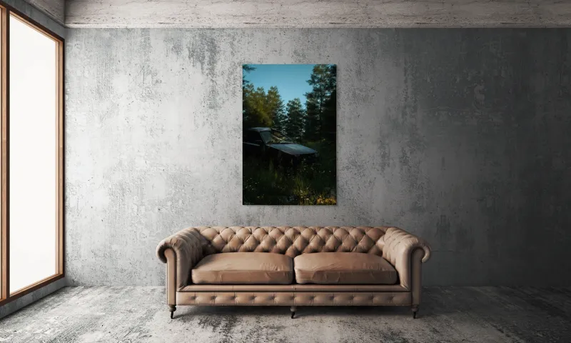 Tablou Canvas, "Mașina uitată în pădurea tăcută", 100 x 150 cm – poza 6