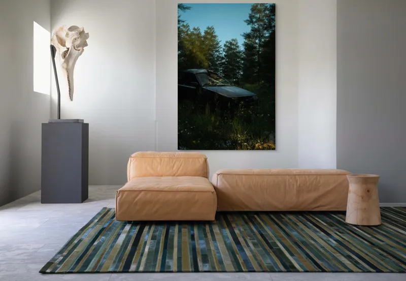 Tablou Canvas, "Mașina uitată în pădurea tăcută", 100 x 150 cm – poza 7
