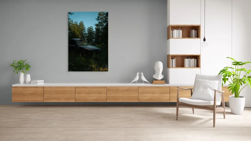 Tablou Canvas, "Mașina uitată în pădurea tăcută", 100 x 150 cm – poza 8