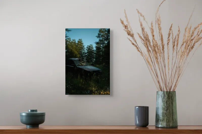 Tablou Canvas, "Mașina uitată în pădurea tăcută", 26 x 39 cm – poza 5