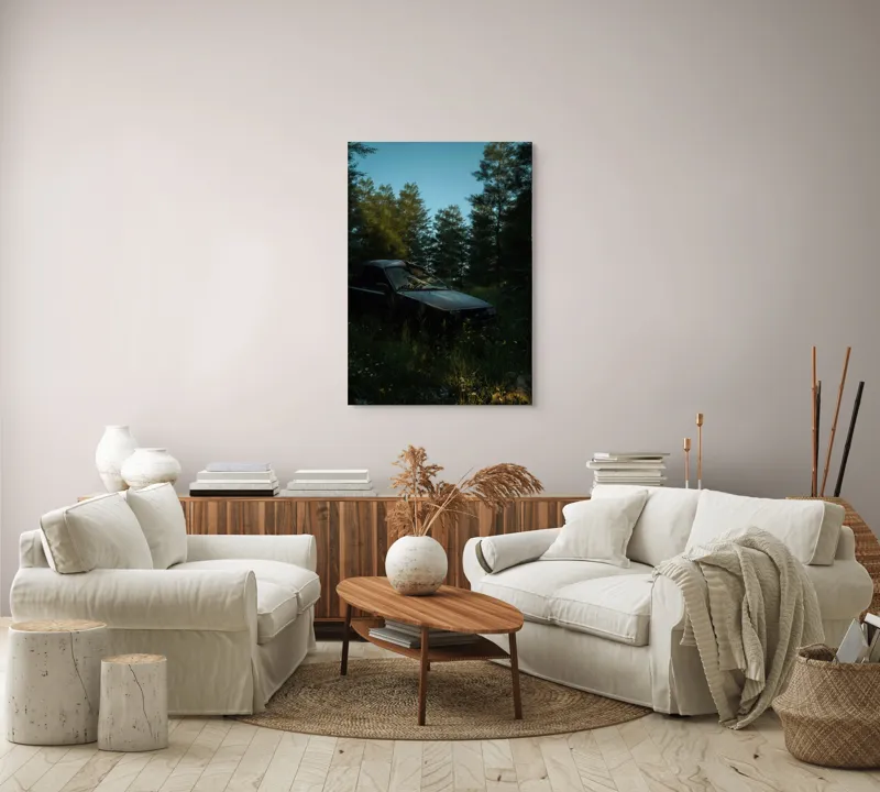 Tablou Canvas, "Mașina uitată în pădurea tăcută", 70 x 100 cm – poza 4