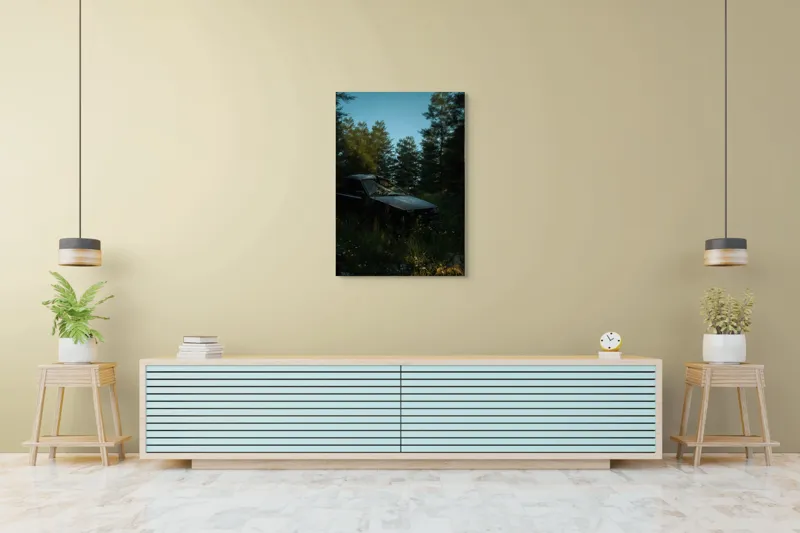Tablou Canvas, "Mașina uitată în pădurea tăcută", 70 x 100 cm – poza 5