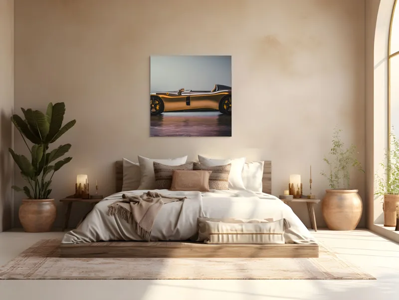 Tablou Canvas, "Mașină sport fără plafon aurie", Sleek, Futuristic, Elegant, Aerodynamic, Luxurious, 100 x 100 cm – poza 4