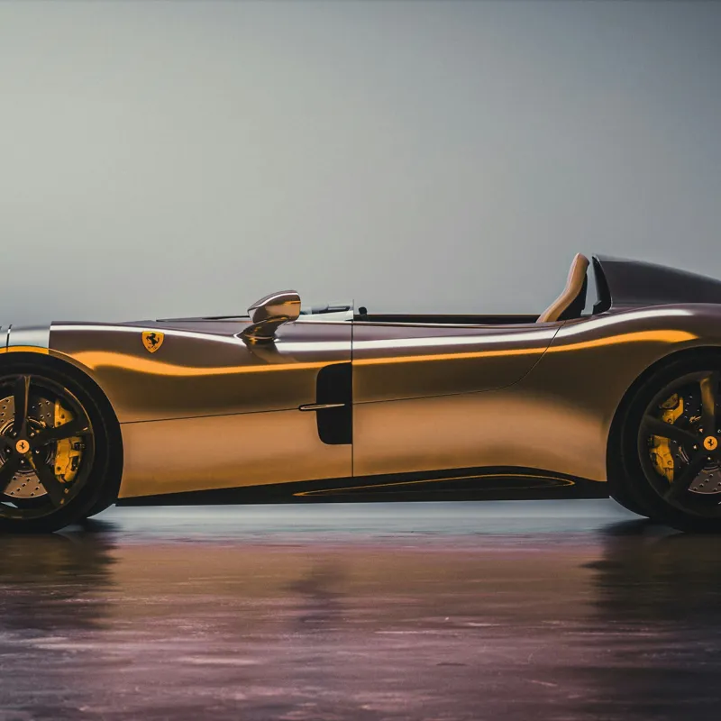 Tablou Canvas, "Mașină sport fără plafon aurie", Sleek, Futuristic, Elegant, Aerodynamic, Luxurious, 100 x 100 cm – poza 2