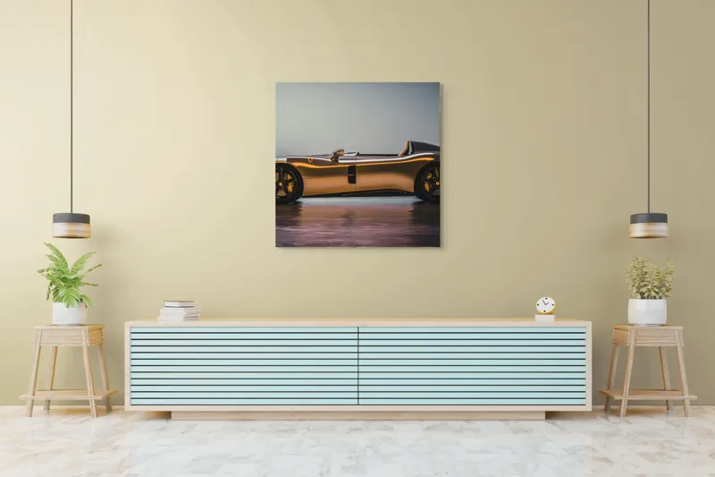 Tablou Canvas, "Mașină sport fără plafon aurie", Sleek, Futuristic, Elegant, Aerodynamic, Luxurious, 100 x 100 cm – poza 5