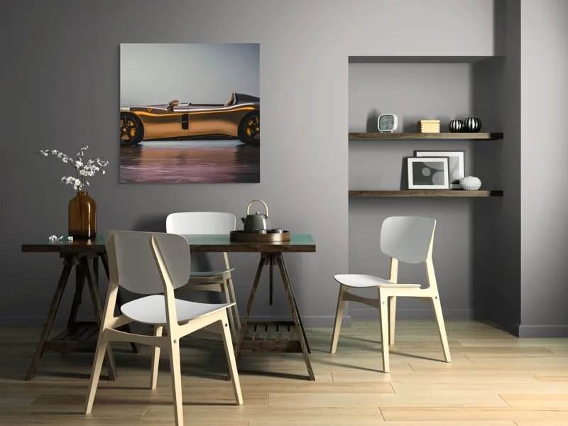 Tablou Canvas, "Mașină sport fără plafon aurie", Sleek, Futuristic, Elegant, Aerodynamic, Luxurious, 100 x 100 cm – poza 6