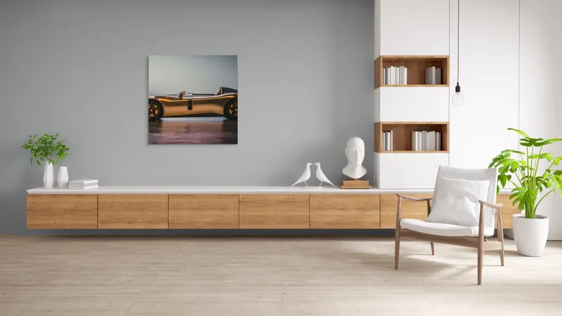 Tablou Canvas, "Mașină sport fără plafon aurie", Sleek, Futuristic, Elegant, Aerodynamic, Luxurious, 100 x 100 cm – poza 8