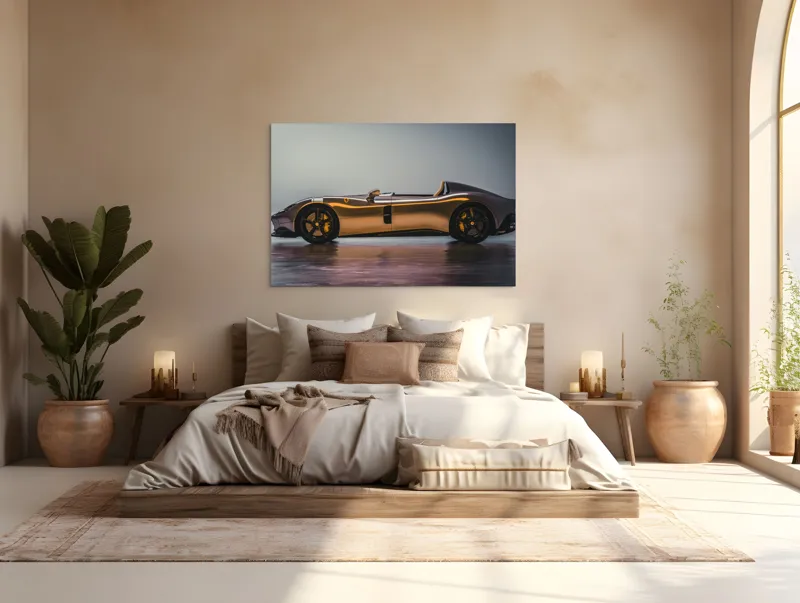 Tablou Canvas, "Mașină sport fără plafon aurie", Sleek, Futuristic, Elegant, Aerodynamic, Luxurious, 150 x 100 cm – poza 4