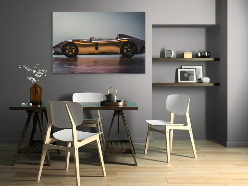 Tablou Canvas, "Mașină sport fără plafon aurie", Sleek, Futuristic, Elegant, Aerodynamic, Luxurious, 150 x 100 cm – poza 5