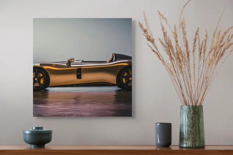 Tablou Canvas, "Mașină sport fără plafon aurie", Sleek, Futuristic, Elegant, Aerodynamic, Luxurious, 50 x 50 cm – poza 4