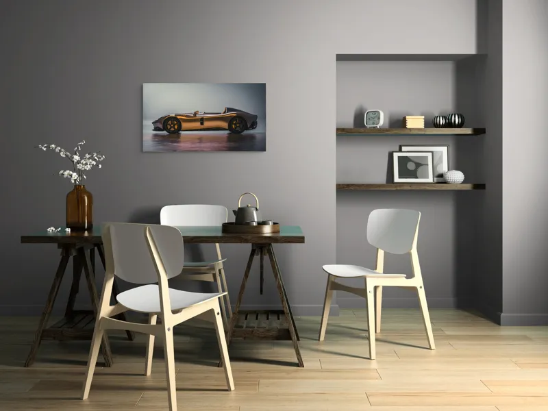 Tablou Canvas, "Mașină sport fără plafon aurie", Sleek, Futuristic, Elegant, Aerodynamic, Luxurious, 90 x 50 cm – poza 3