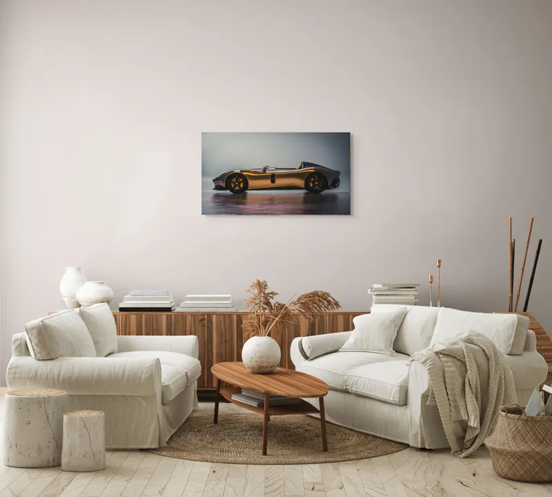 Tablou Canvas, "Mașină sport fără plafon aurie", Sleek, Futuristic, Elegant, Aerodynamic, Luxurious, 90 x 50 cm – poza 4