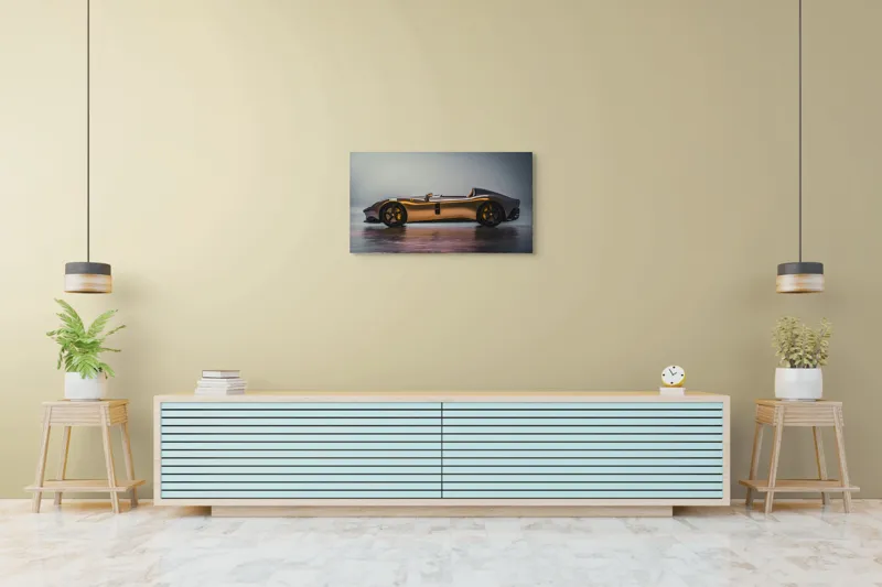 Tablou Canvas, "Mașină sport fără plafon aurie", Sleek, Futuristic, Elegant, Aerodynamic, Luxurious, 90 x 50 cm – poza 5