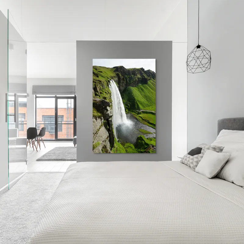 Tablou Canvas, "Cascade spectaculoasă în inima naturii", Cascadă, Verdeață, Rocă, Apă, Munți, Natură, Cer, Splendoare, 100 x 150 cm – poza 5