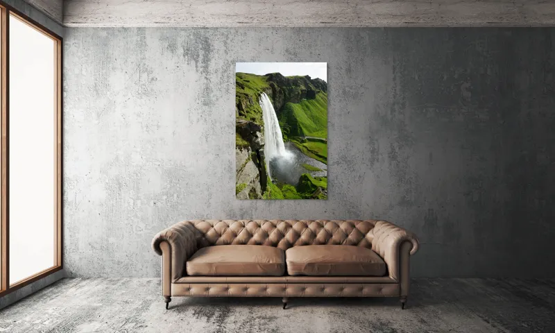 Tablou Canvas, "Cascade spectaculoasă în inima naturii", Cascadă, Verdeață, Rocă, Apă, Munți, Natură, Cer, Splendoare, 100 x 150 cm – poza 6