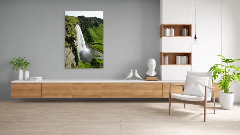 Tablou Canvas, "Cascade spectaculoasă în inima naturii", Cascadă, Verdeață, Rocă, Apă, Munți, Natură, Cer, Splendoare, 100 x 150 cm – poza 8
