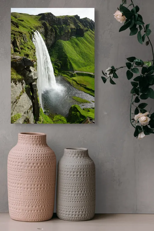 Tablou Canvas, "Cascade spectaculoasă în inima naturii", Cascadă, Verdeață, Rocă, Apă, Munți, Natură, Cer, Splendoare, 39 x 54 cm – poza 6