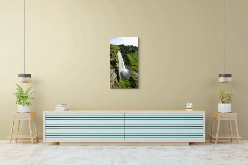 Tablou Canvas, "Cascade spectaculoasă în inima naturii", Cascadă, Verdeață, Rocă, Apă, Munți, Natură, Cer, Splendoare, 50 x 90 cm – poza 6