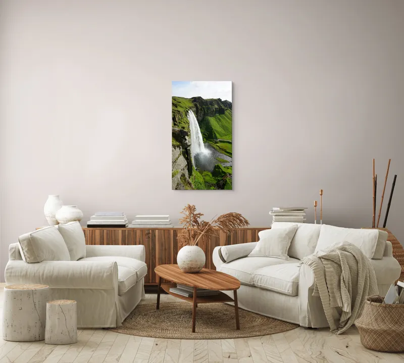 Tablou Canvas, "Cascade spectaculoasă în inima naturii", Cascadă, Verdeață, Rocă, Apă, Munți, Natură, Cer, Splendoare, 50 x 90 cm – poza 7