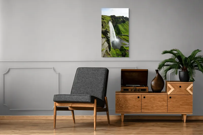 Tablou Canvas, "Cascade spectaculoasă în inima naturii", Cascadă, Verdeață, Rocă, Apă, Munți, Natură, Cer, Splendoare, 50 x 90 cm – poza 8
