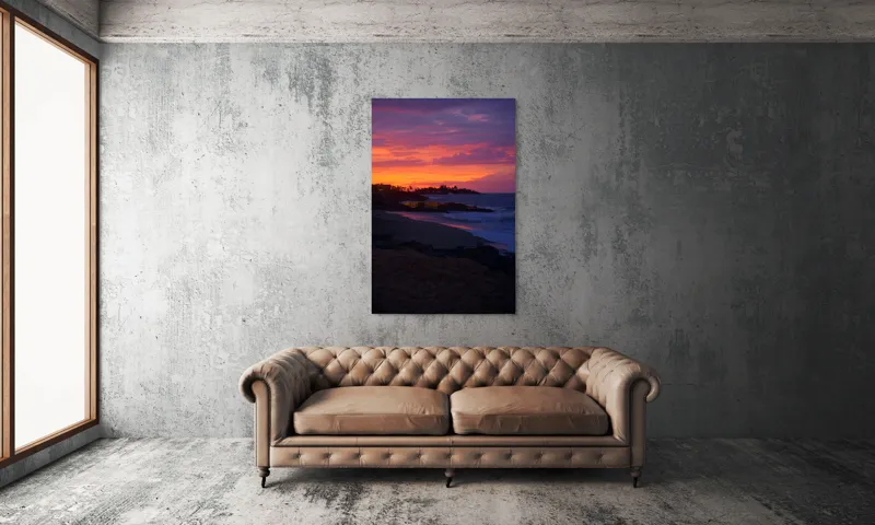 Tablou Canvas, "Apus de soare la malul mării", Apus, Ocean, Nori, Culori, Siluete, Valuri, Plajă, Frumusețe, Liniște, Magie, 100 x 150 cm – poza 6
