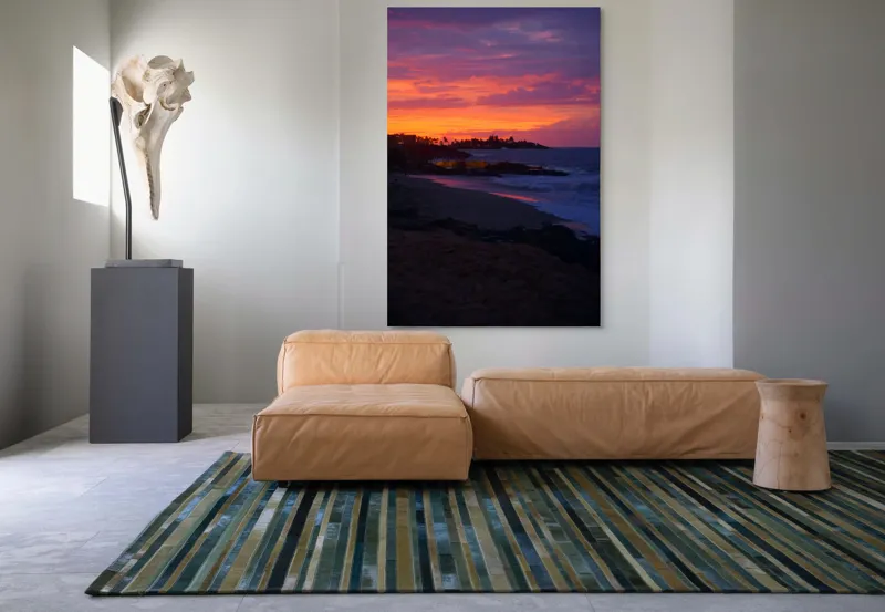 Tablou Canvas, "Apus de soare la malul mării", Apus, Ocean, Nori, Culori, Siluete, Valuri, Plajă, Frumusețe, Liniște, Magie, 100 x 150 cm – poza 7